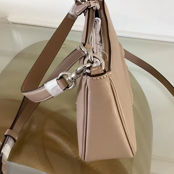 Coach Teri Silver/Taupe/Beige Smooth Leather Shoulder Crossbody Bag CR099 NWOT - Picture 7 of 16